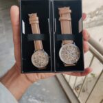 Dark Brown Color Classic Skeleton Elegant Beige Couple Watch Set