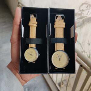 Yellow color Classic Elegant Beige Couple Watch Set – Matching  Watches for Him & Her