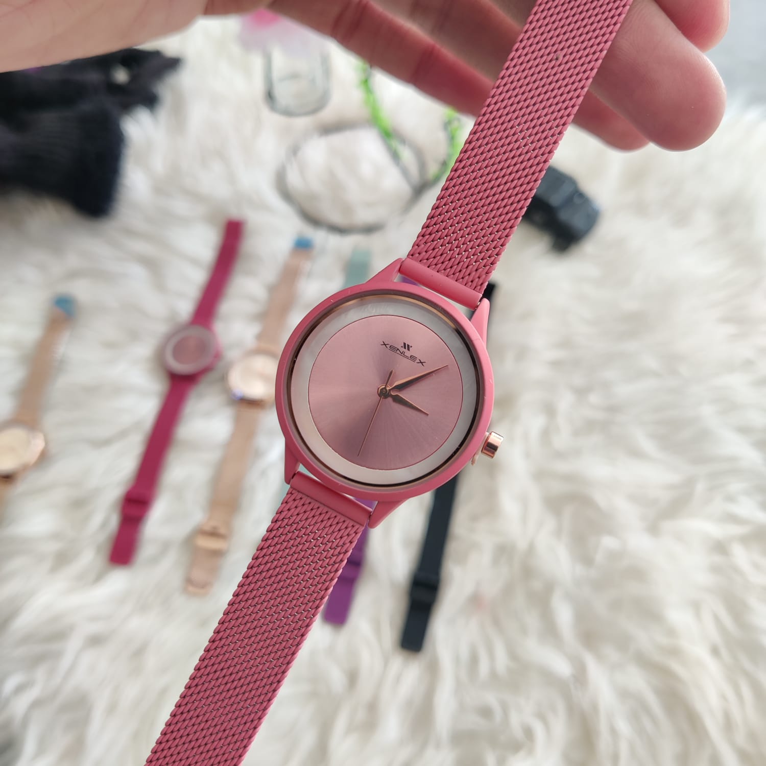 Pink Color Stylish Minimal Dial Waterproof Girls Watch