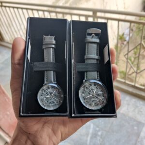 Grey Color Classic Skeleton Elegant Beige Couple Watch Set