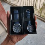 Dark Blue Color Classic Skeleton Elegant Beige Couple Watch Set