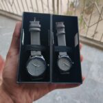 Grey Color Regal Elegant Beige Couple Watch Set