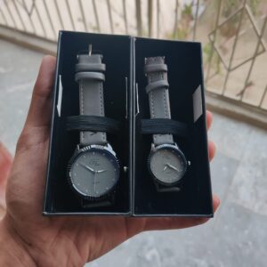 Grey Color Regal Elegant Beige Couple Watch Set
