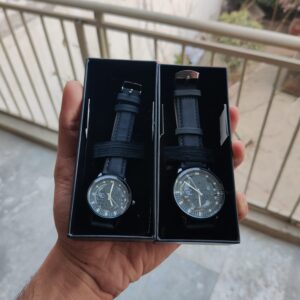 Black color Skeleton Tech Elegant Beige Couple Watch Set