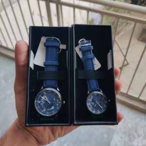 Blue color Skeleton Tech Elegant Beige Couple Watch Set