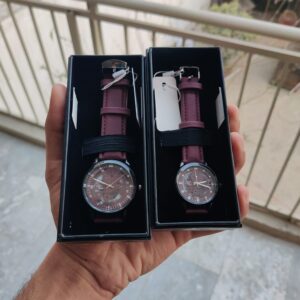 Purple Skeleton Tech Elegant Beige Couple Watch Set