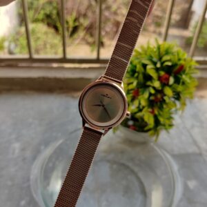 Golden Color Stylish Minimal Dial Waterproof Girls Watch